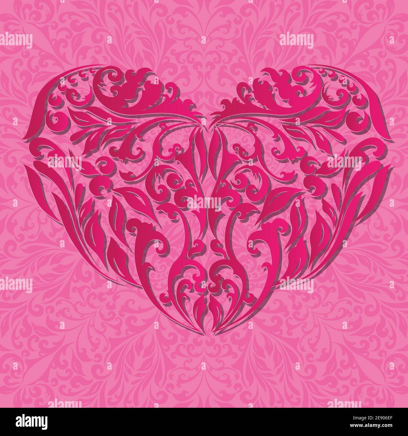 Coeur rose floral avec ombre Illustration de Vecteur