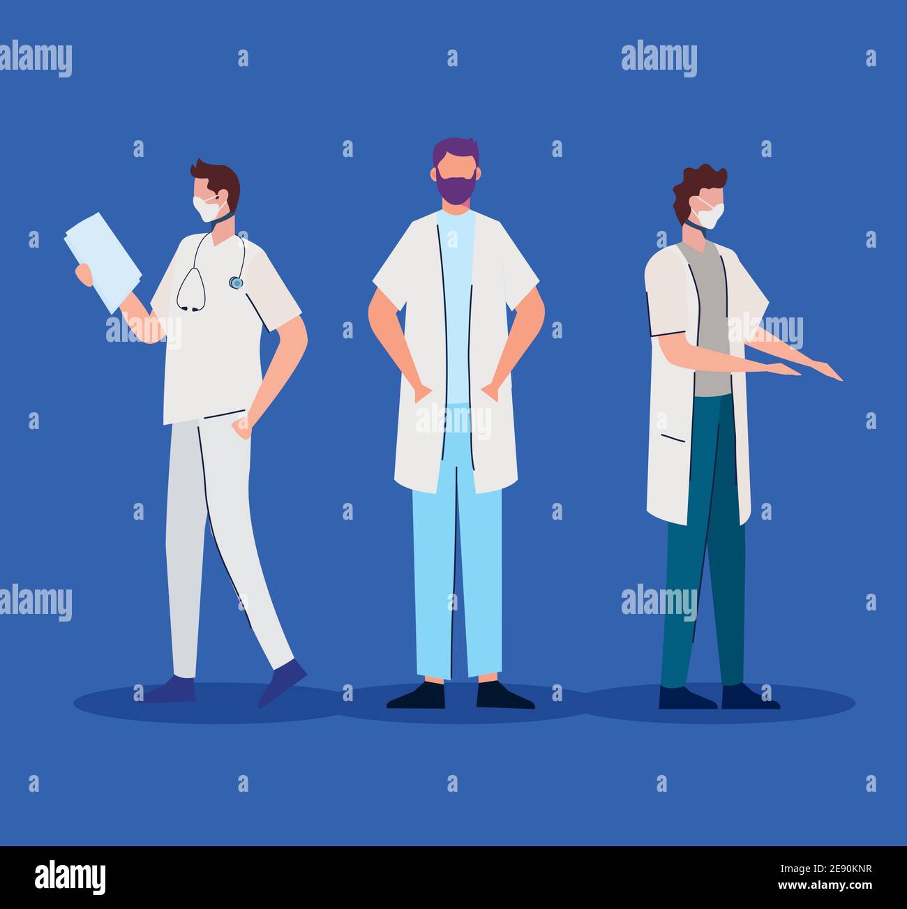 groupe de médecins portant des personnages de masques médicaux Illustration de Vecteur