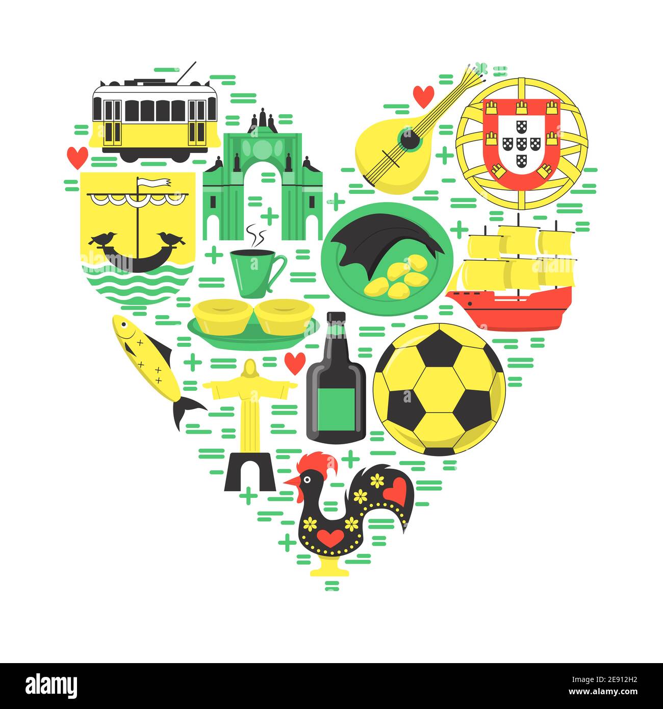 Concept Travel Portugal avec icônes dans un style plat. Symboles traditionnels avec culture nationale, cuisine et attractions. Bannière ou modèle d'affiche wi Illustration de Vecteur