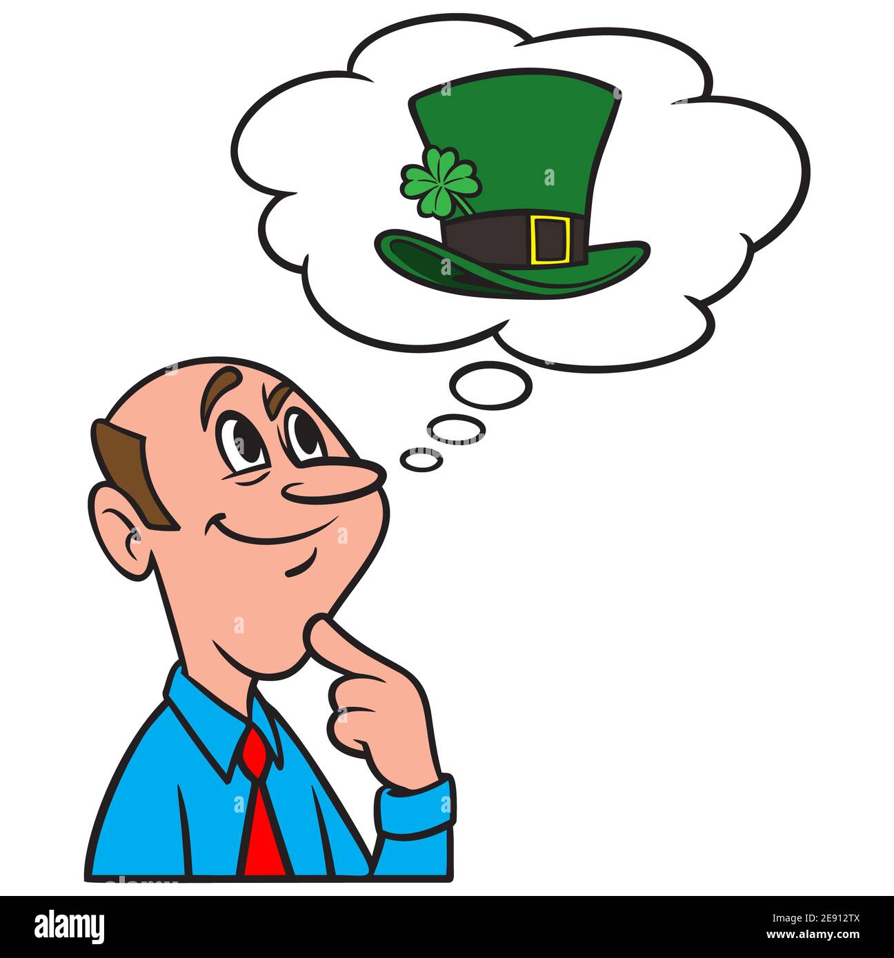 Penser à un chapeau Leprechun - UNE illustration de dessin animé d'un homme pensant à la Saint Patrick. Illustration de Vecteur