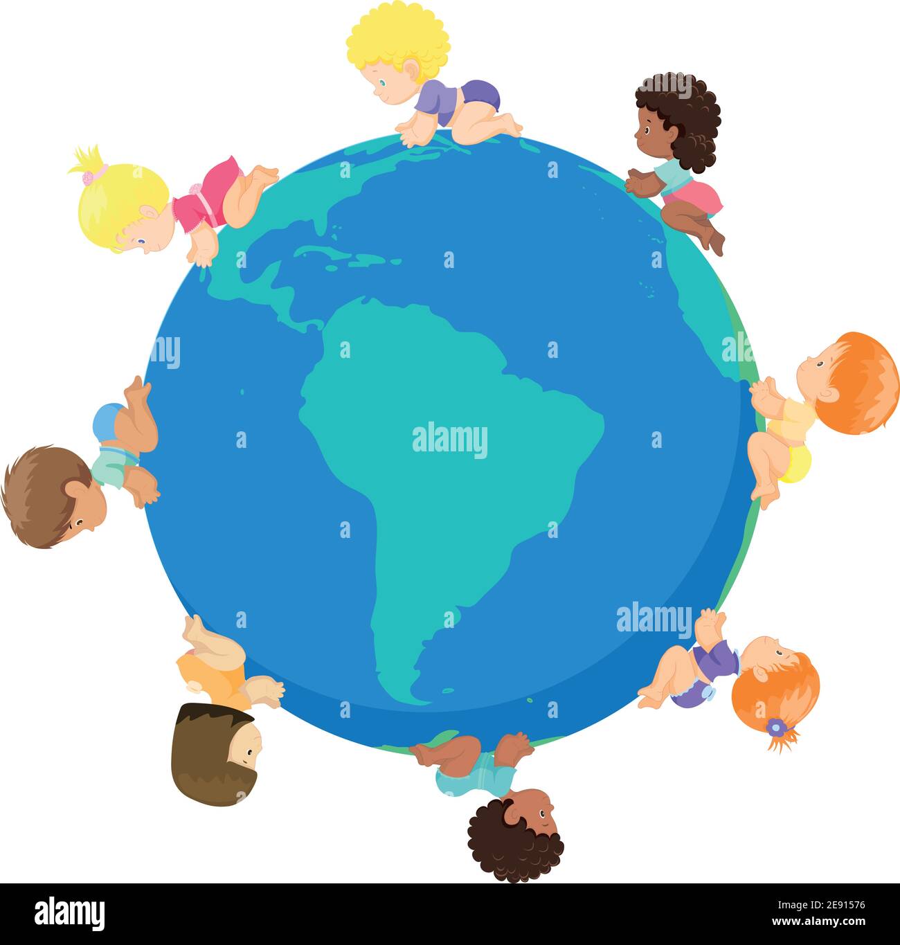 Concept de jour pour enfants. Les enfants adorables parcourent le monde. Illustration de Vecteur