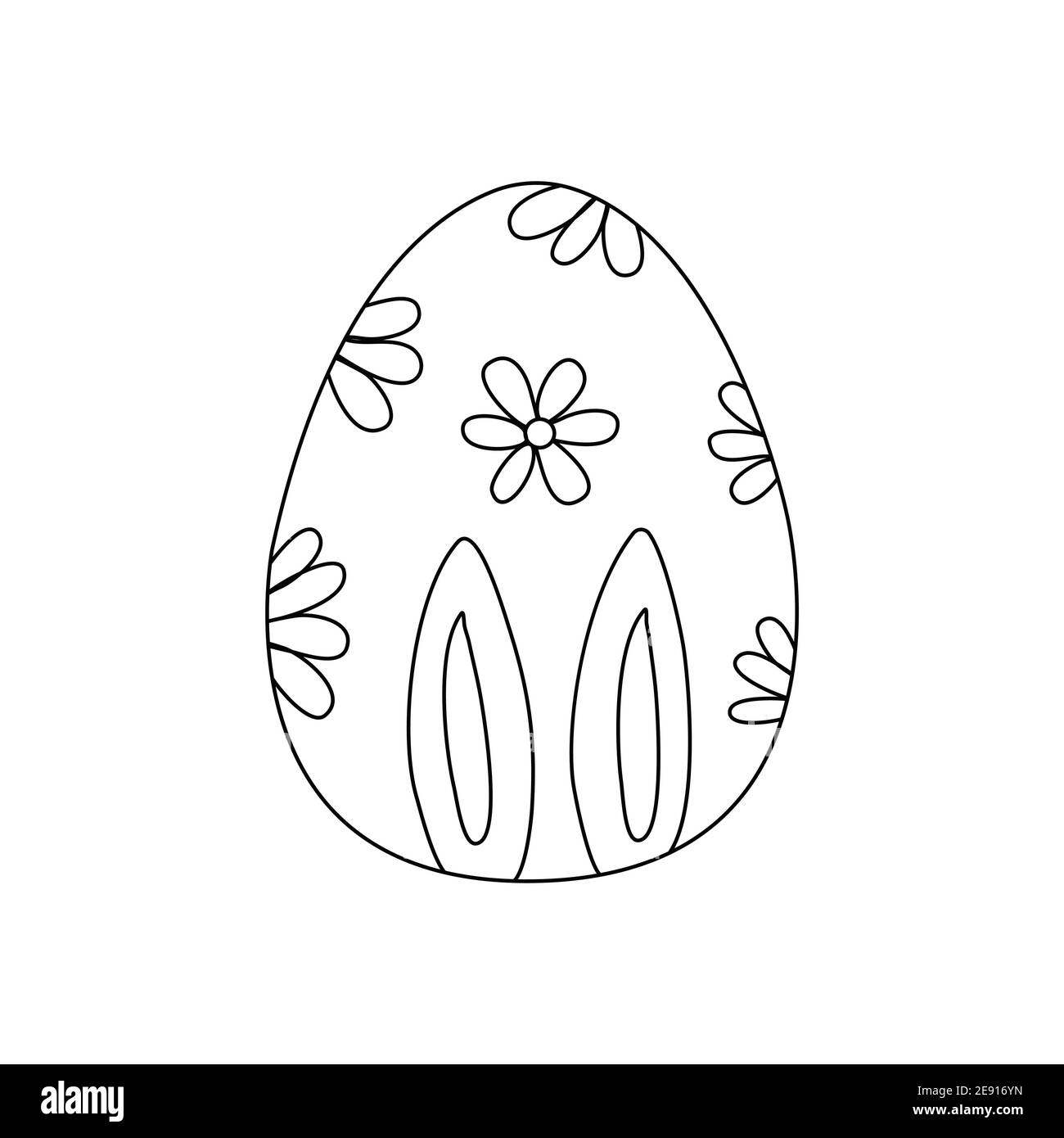 Œuf de Pâques décoré de fleurs et d'oreilles de lapin. Cuisine traditionnelle pour les fêtes orthodoxes et catholiques. Joyeuses Pâques. Vecteur de caniche noir et blanc Illustration de Vecteur