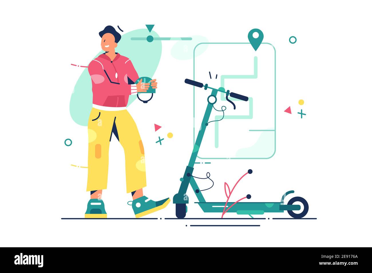 Homme avec scooter électrique Illustration de Vecteur