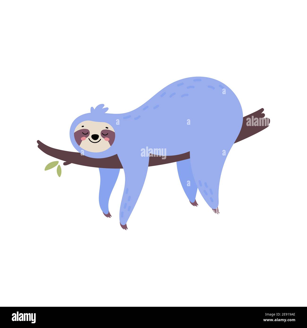 Adorable sloth dessiné à la main accroché à l'arbre. Illustration de Vecteur