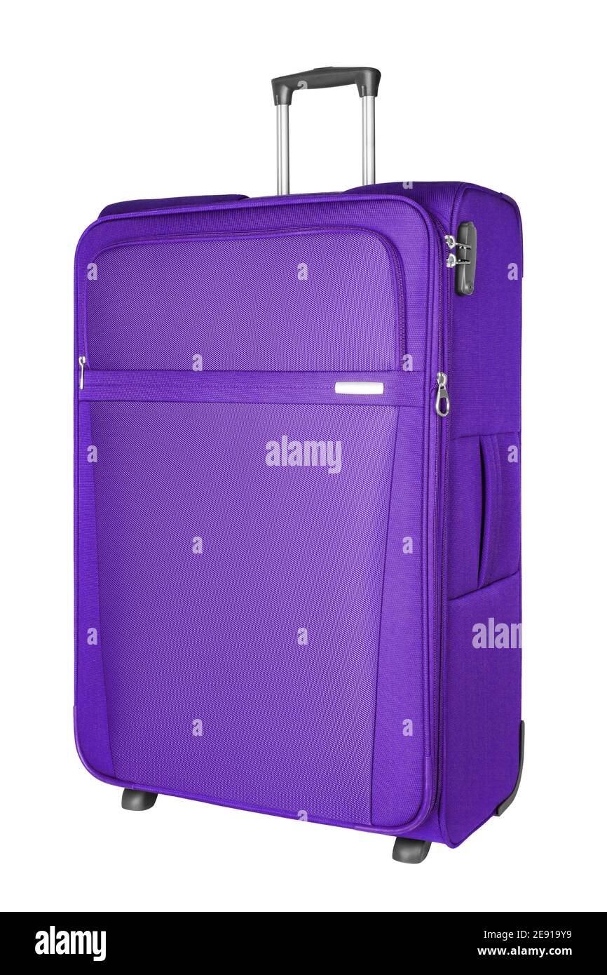 Valise de voyage en tissu violet avec fermeture à glissière, poignée, fond  blanc verrouillable, vue latérale rapprochée isolée, grande valise à  bagages bleue, grand sac à bagages Photo Stock - Alamy