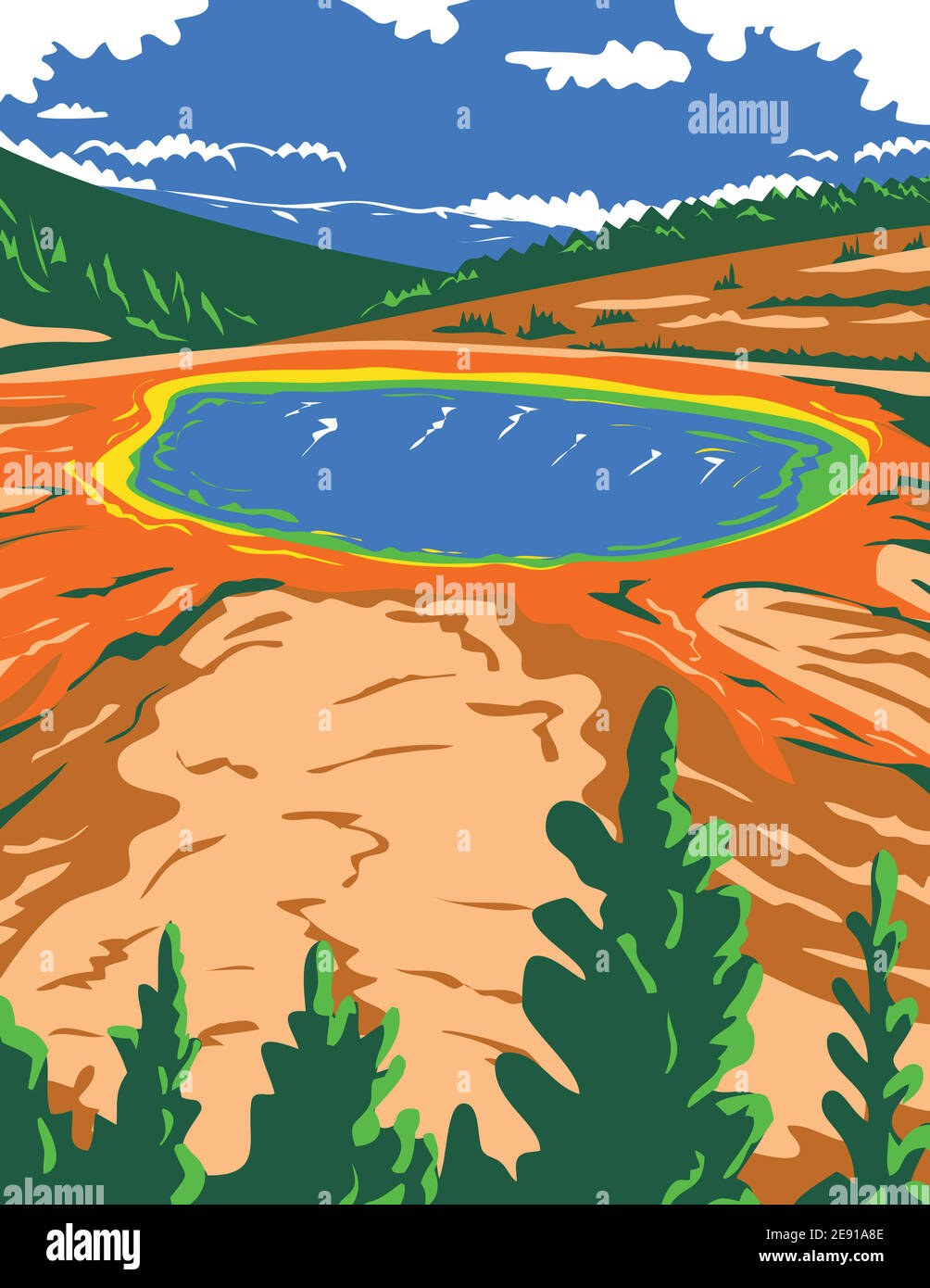 Affiche WPA du Grand Prismatic Spring dans le parc national de Yellowstone dans le comté de Teton, Wyoming, États-Unis d'Amérique en travaux administrateur de projet Illustration de Vecteur