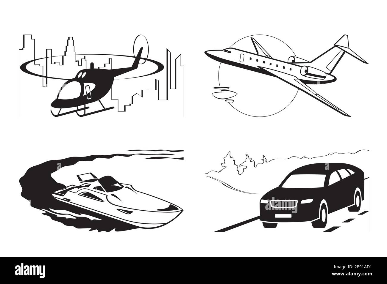 Véhicules de luxe par voie aérienne et sur la route – illustration vectorielle Illustration de Vecteur