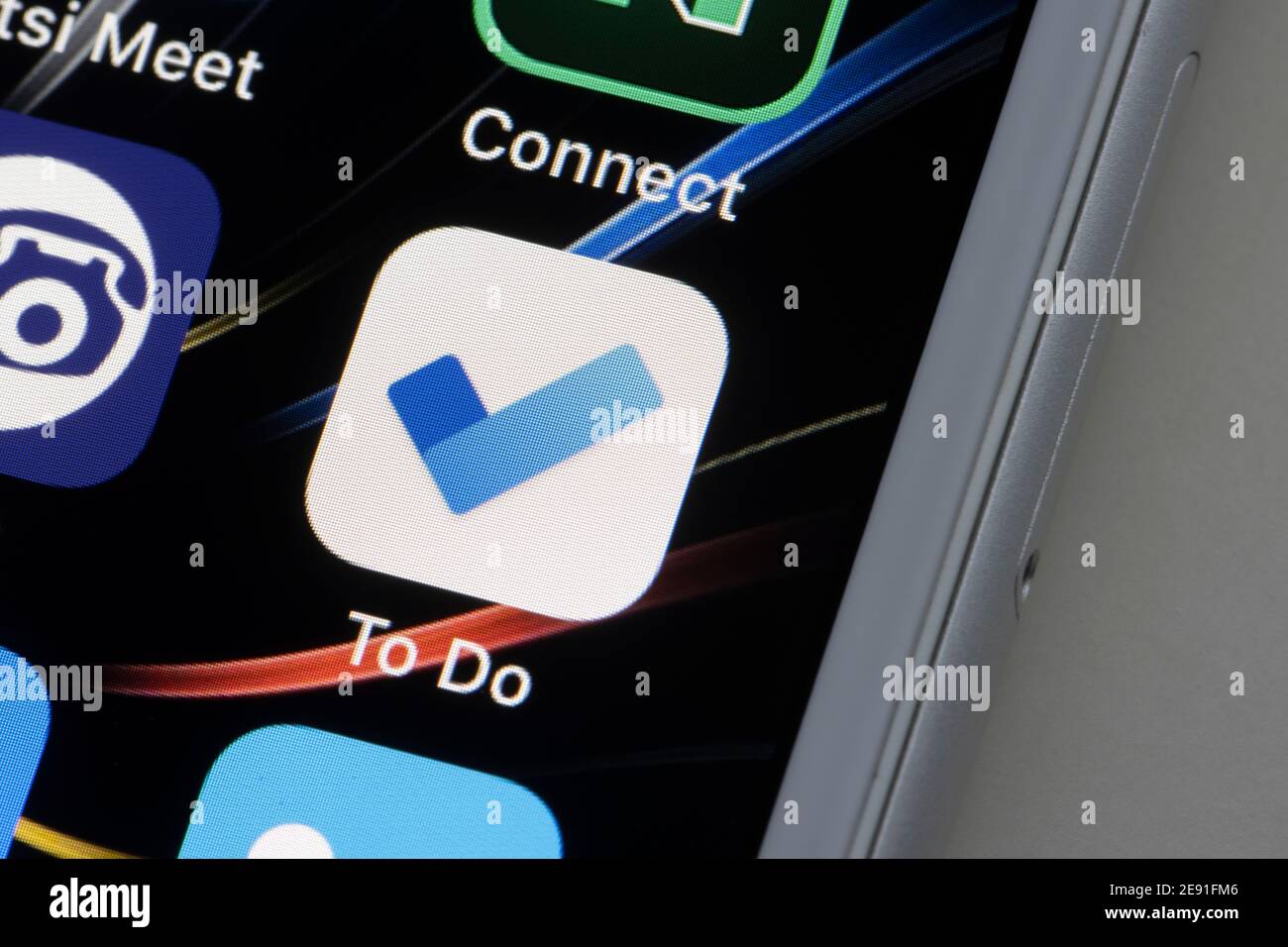 L'icône de l'application mobile Microsoft To Do apparaît sur un iPhone le 1er février 2021. Microsoft To Do est une application de gestion des tâches basée sur le cloud. Banque D'Images