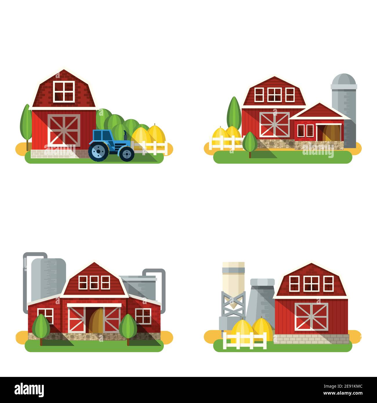 Bâtiments de ferme et maisons de campagne icônes plates ensemble de vecteur isolé illustration Illustration de Vecteur