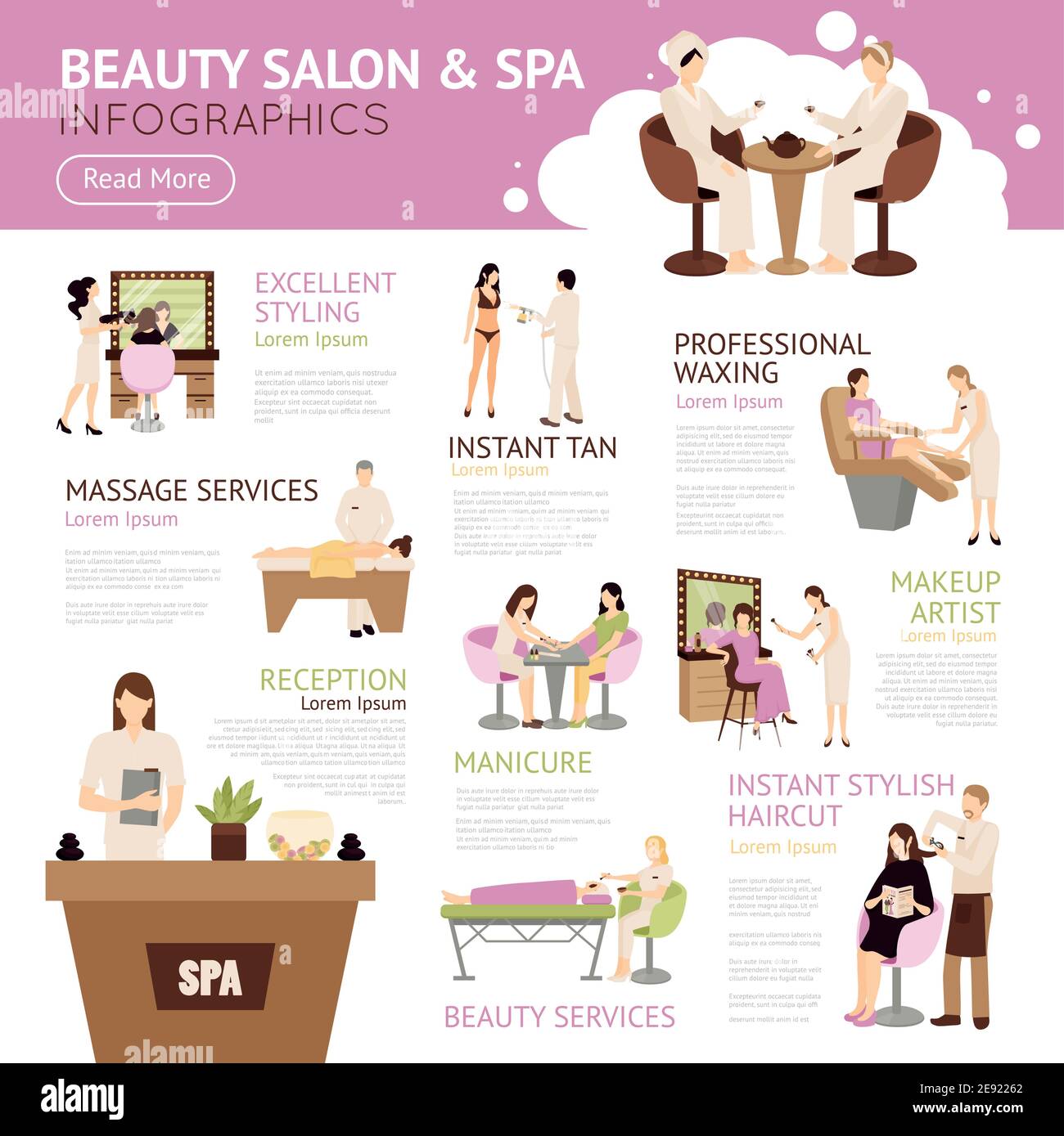 Salon de beauté Spa personnes Infographics illustration vectorielle Illustration de Vecteur