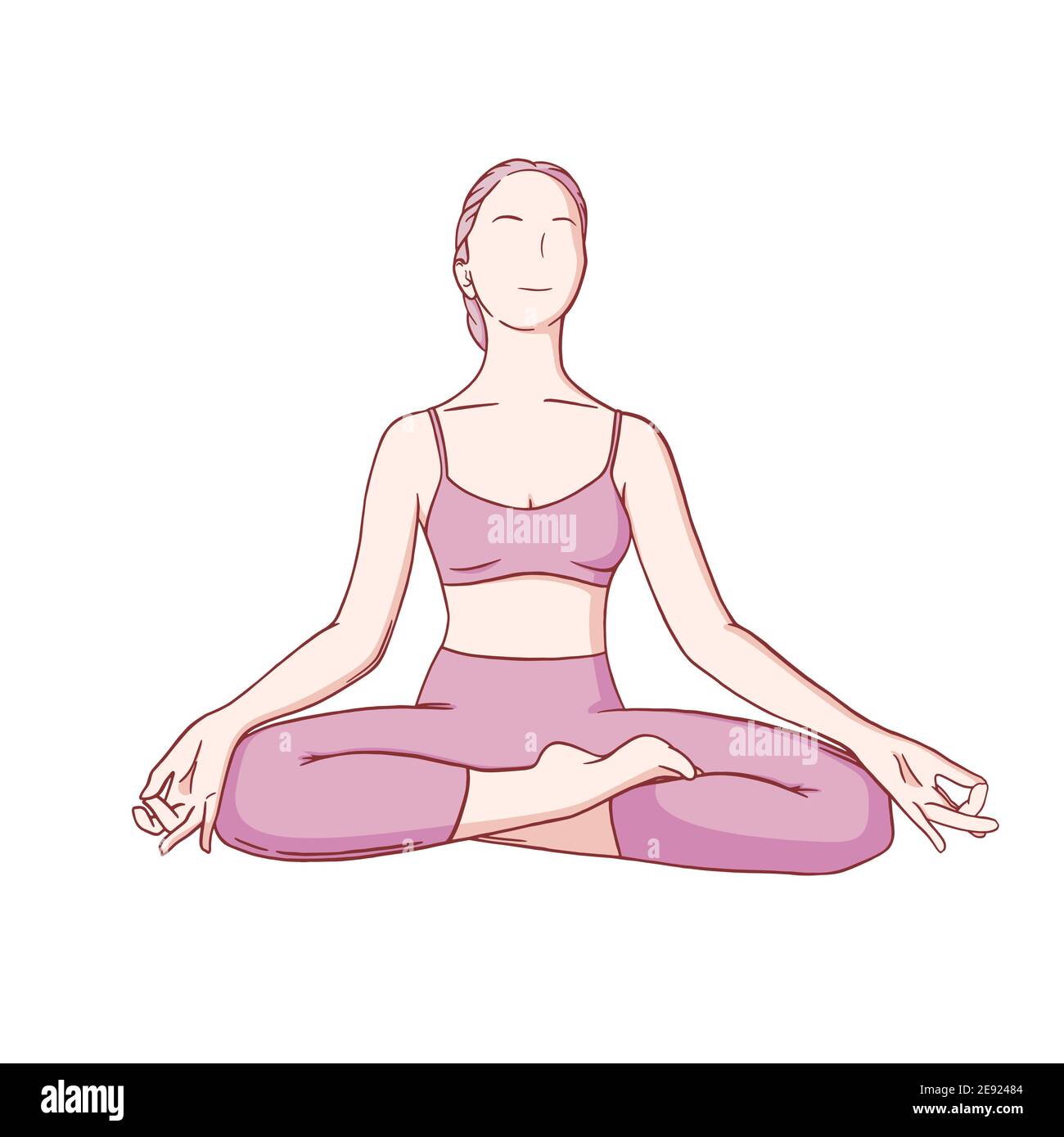 Méditation de yoga dans siddhasana. OM méditation pour la relaxation du corps et l'harmonie d'esprit. Illustration vectorielle colorée isolée sur fond blanc Illustration de Vecteur