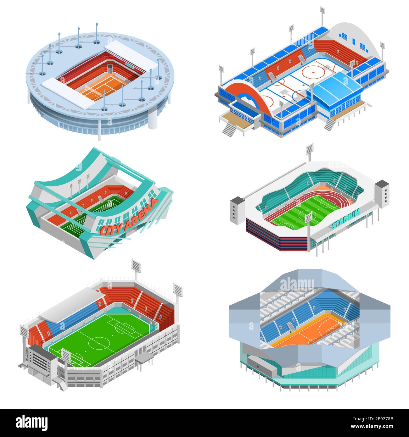 Les icônes isométriques du stade de sport sont présentées dans des ...