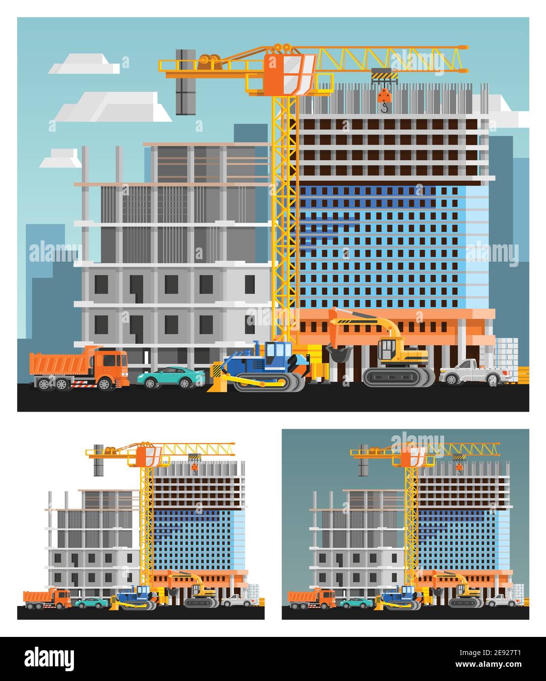 Bloc de construction d'appartements et de la ville orthogonale compositions à plat illustration vectorielle isolée Illustration de Vecteur