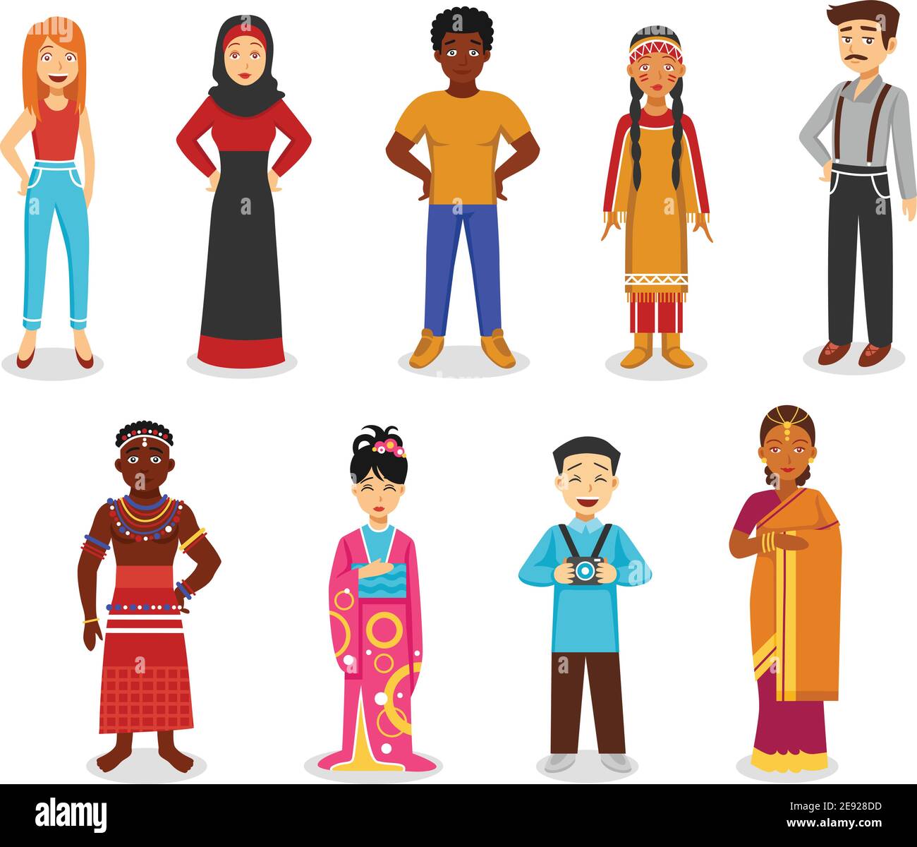 Différentes icônes de personnes avec japonais indien et afro-américain plat illustration vectorielle isolée Illustration de Vecteur