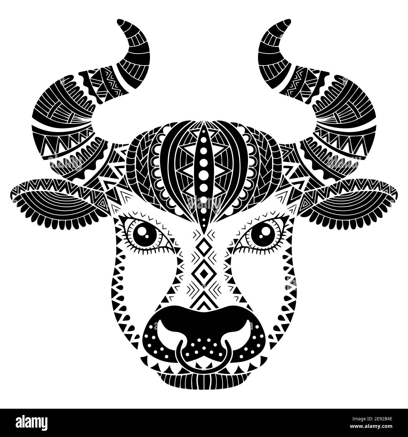 Style tatouage. Silhouette de taureau isolée sur fond blanc. Signe du zodiaque Taurus. Illustration de Vecteur