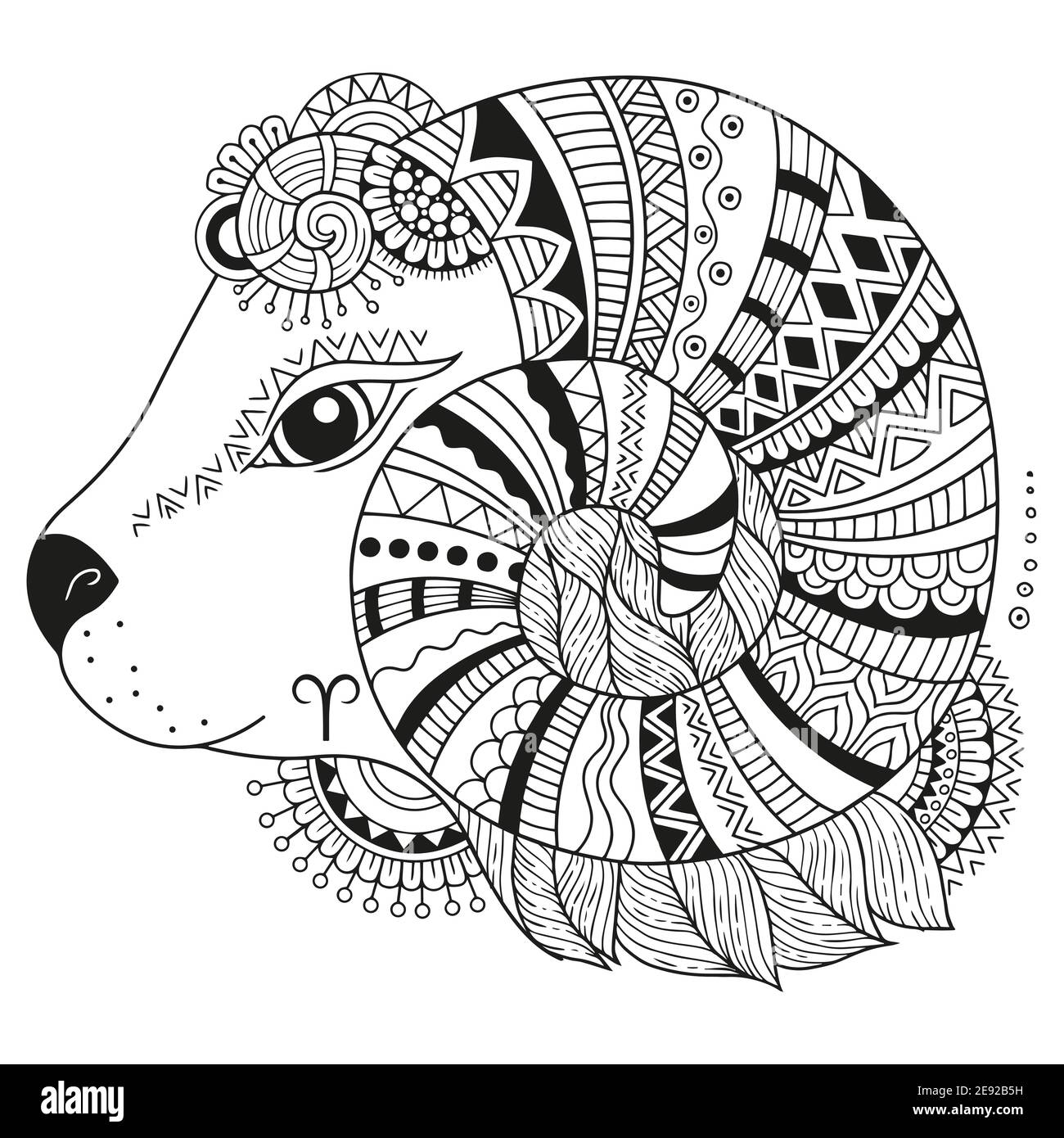 Livre de coloriage vectoriel pour adultes. Silhouette de mouton isolée sur fond blanc. Signe du zodiaque. Mouton. Illustration de Vecteur