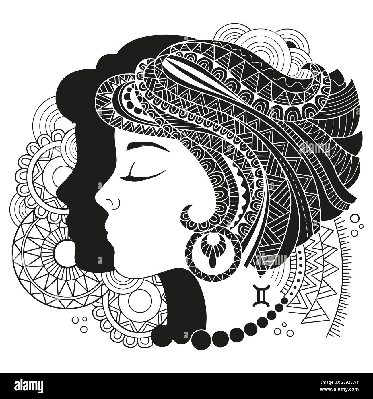 Style tatouage. Silhouette vectorielle gemini isolée sur fond blanc. Signe du zodiaque gémeaux . Illustration de Vecteur