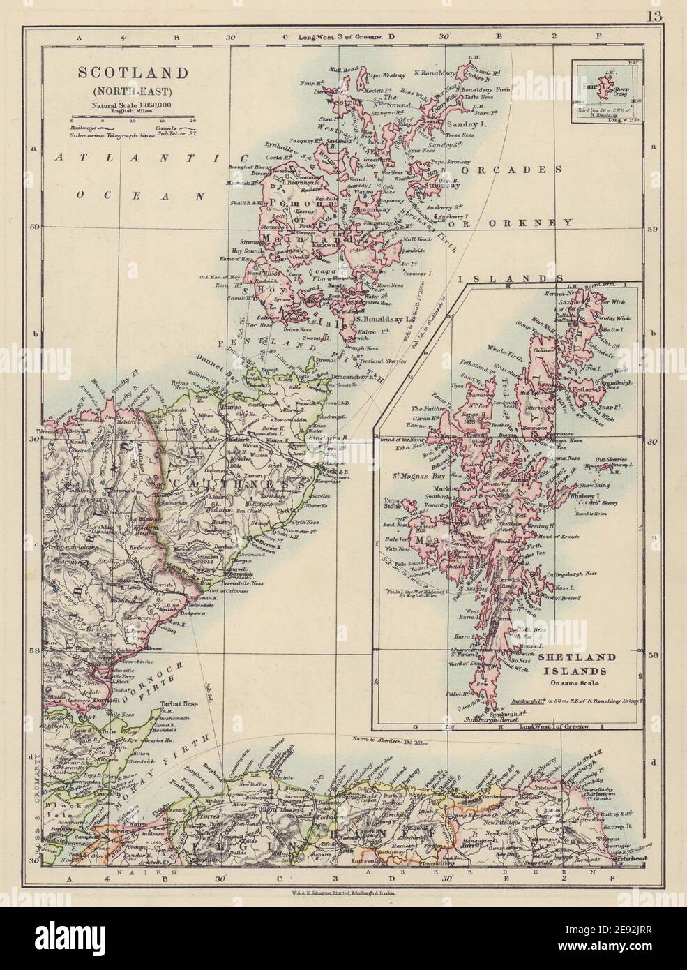 MORAY FIRTH. Caithness Elgin Shetlands Orkneys. Écosse. CARTE JOHNSTON 1910 Banque D'Images