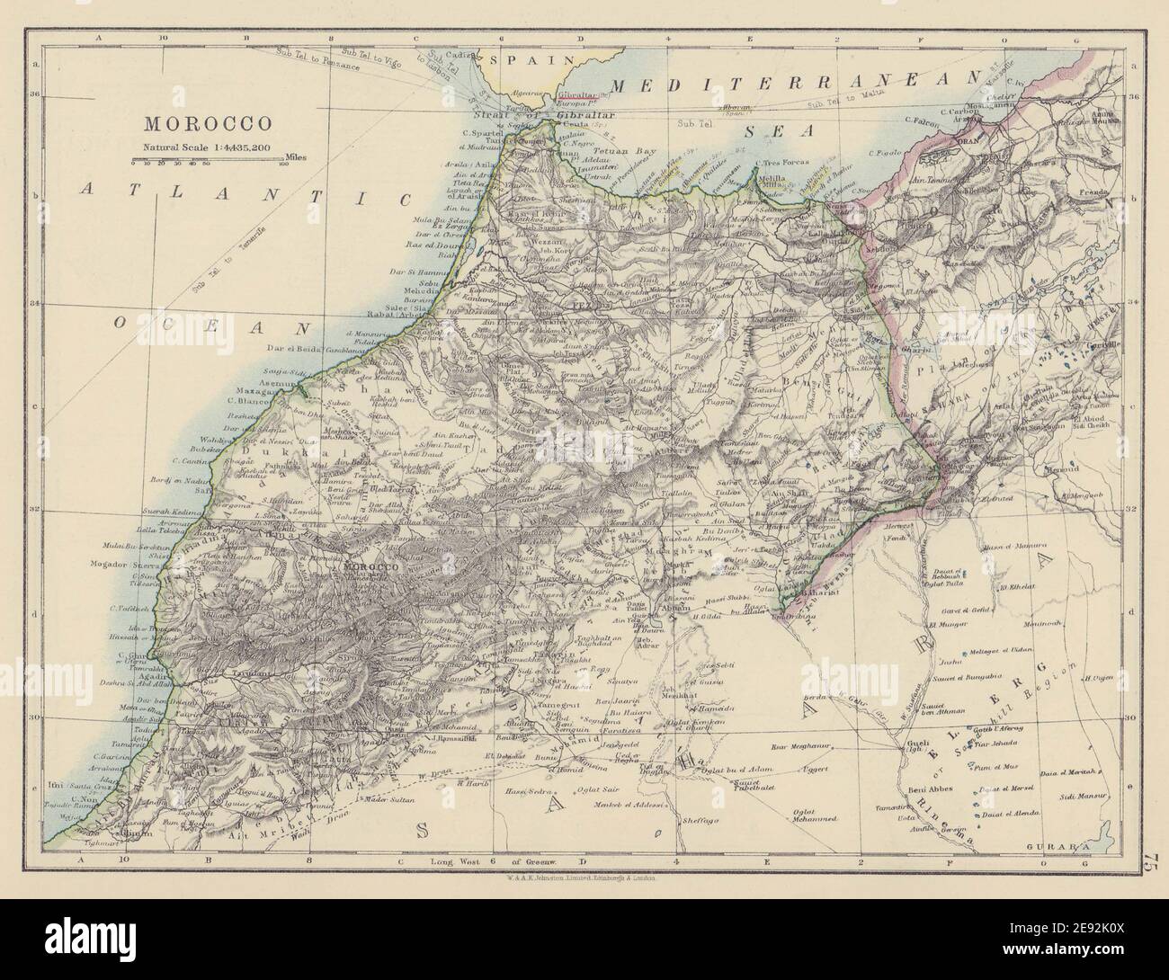 MAROC. Montrant Atlas montagnes rivières villes. Marrakech. CARTE JOHNSTON 1910 Banque D'Images