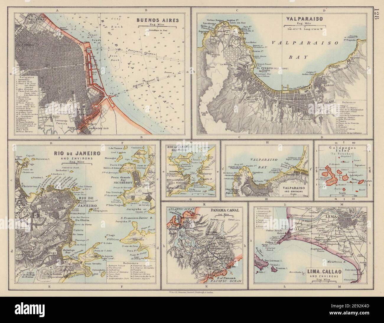 S VILLES D'AMÉRIQUE. Buenos Aires Rio de Janeiro Valparaiso Lima. CARTE JOHNSTON 1910 Banque D'Images