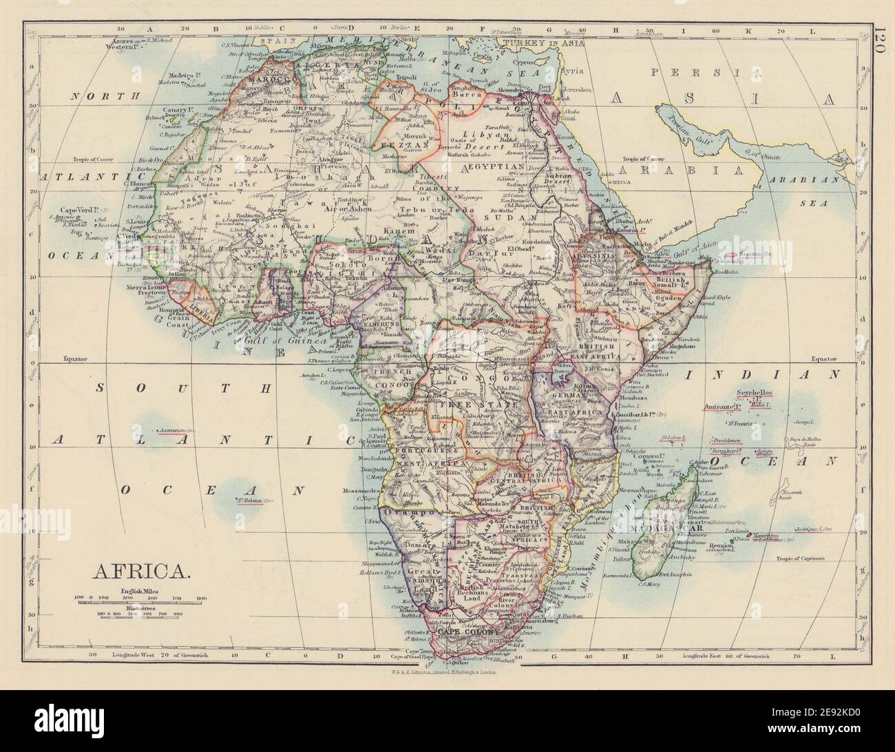 L'AFRIQUE COLONIALE. Afrique de l'est/centrale/du Sud britannique. Bechuanaland 1901 vieille carte Banque D'Images