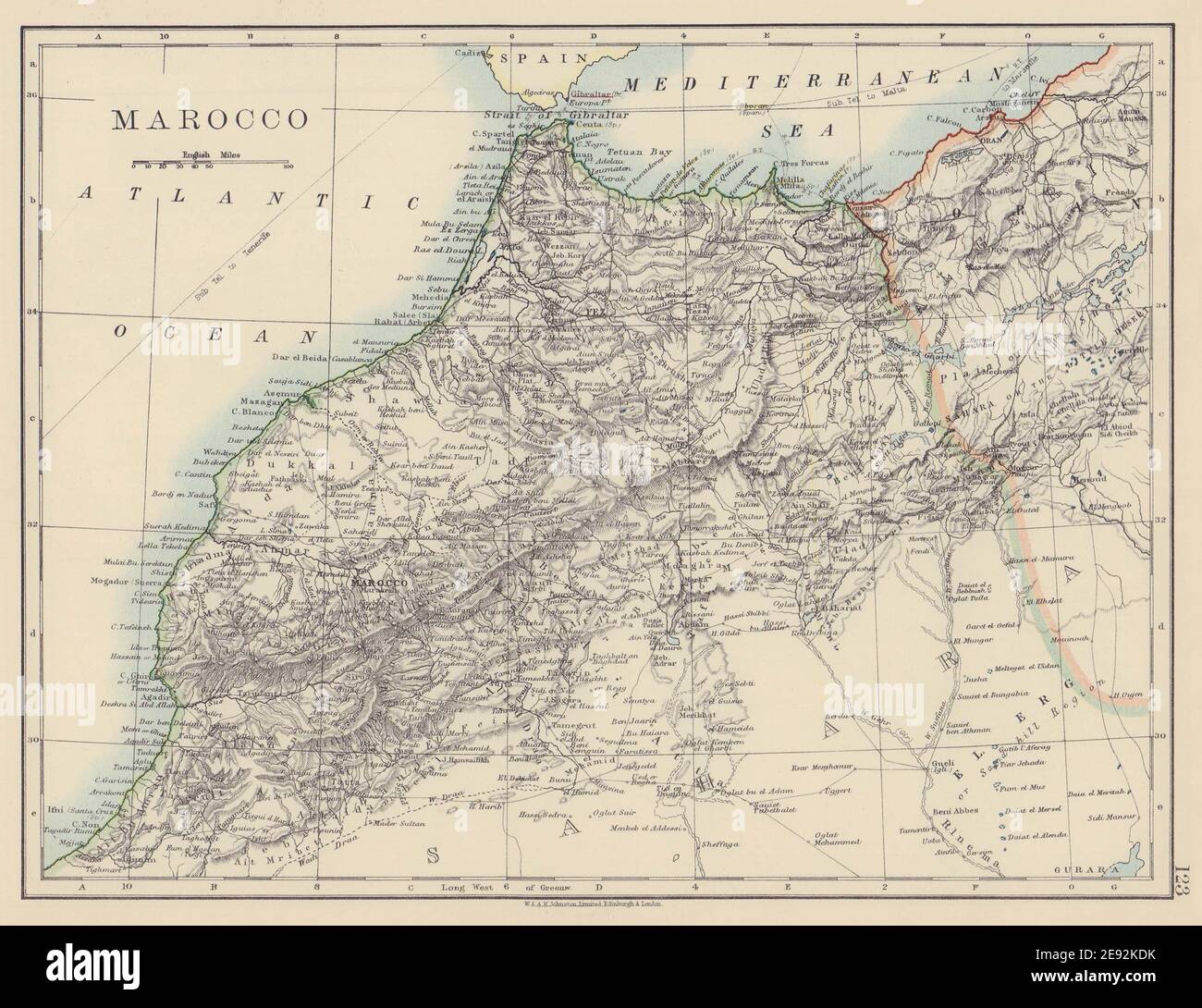 MAROC. Affichage des villes de rivières des montagnes de l'Atlas. Marrakech. CARTE JOHNSTON 1901 Banque D'Images