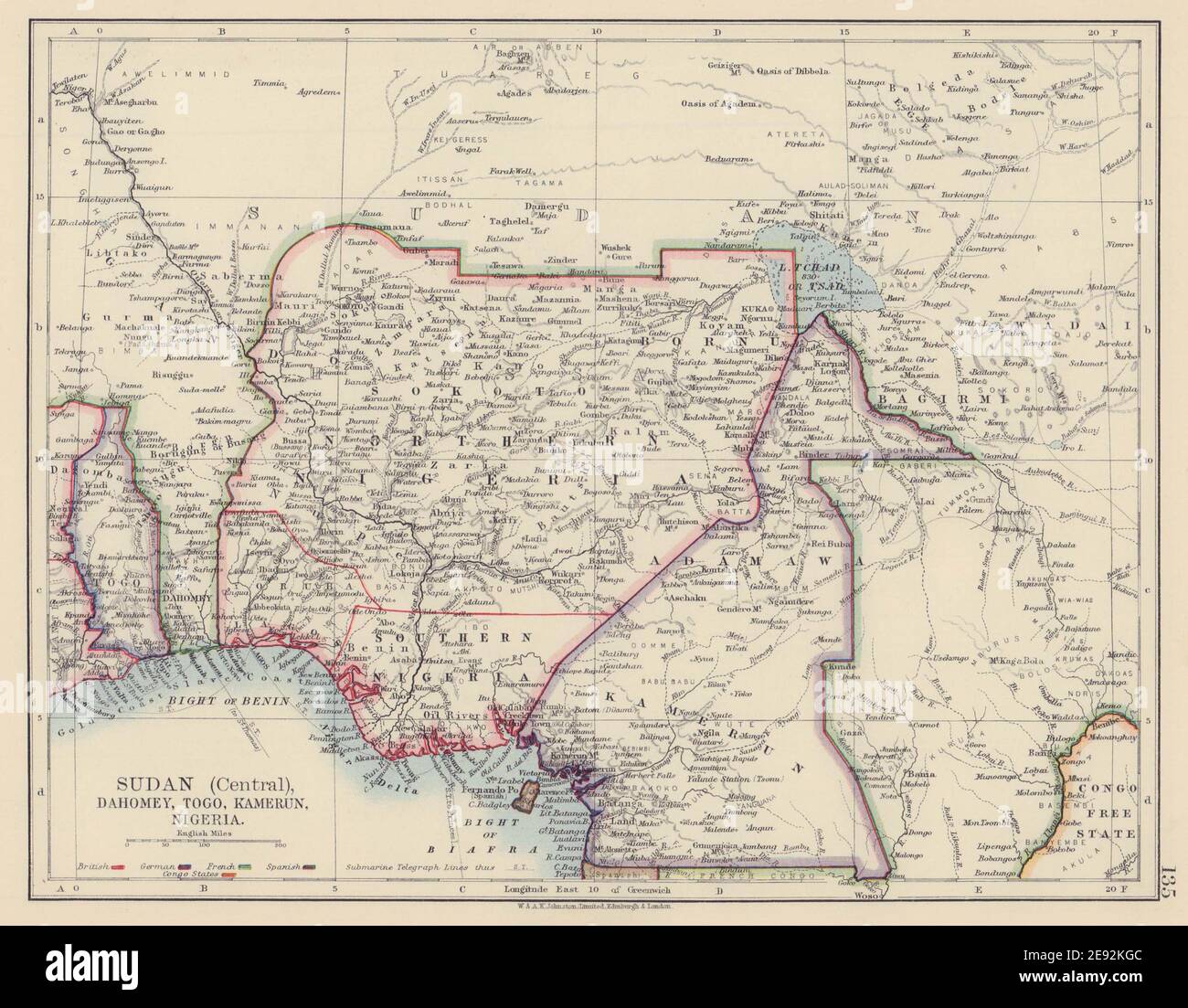 COLONIAL NIGERIA ET CAMEROUN. 'Sudan' Dahomey (Bénin) Togo, Kamerun 1901 carte Banque D'Images
