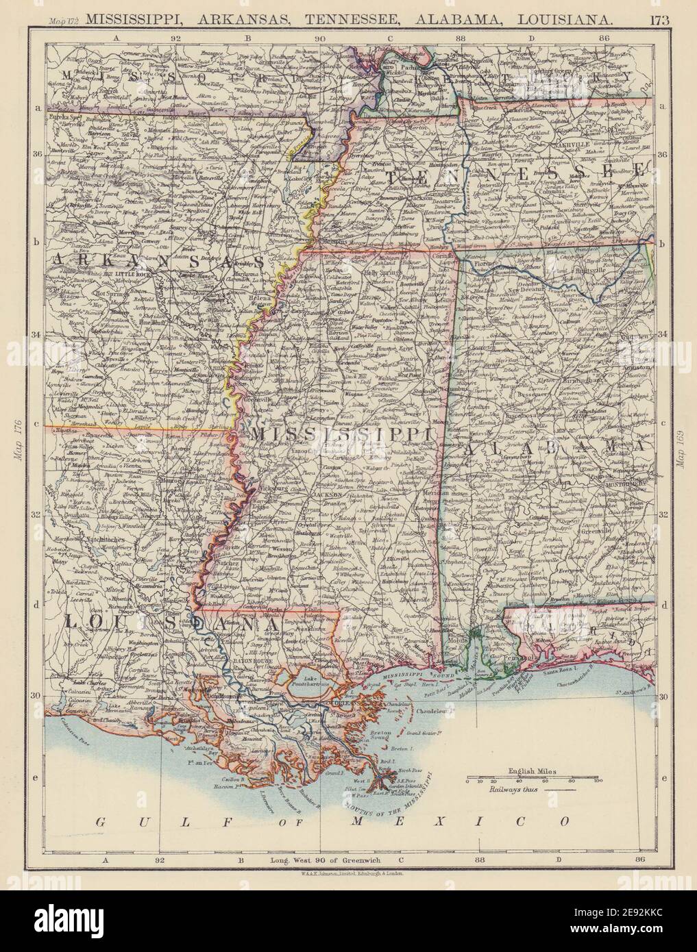 VALLÉE DU MISSISSIPPI. Mississippi Arkansas Tennessee Alabama Louisiane 1901 carte Banque D'Images