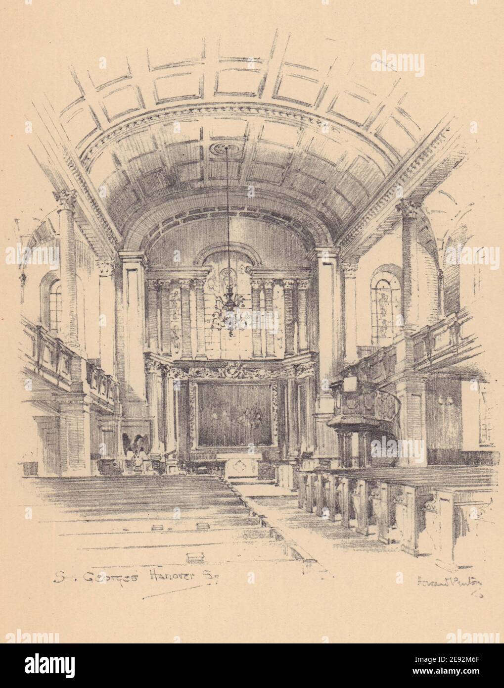 L'église Saint-George Hanover Square, Westminster, intérieur 1904 vieux imprimé Banque D'Images