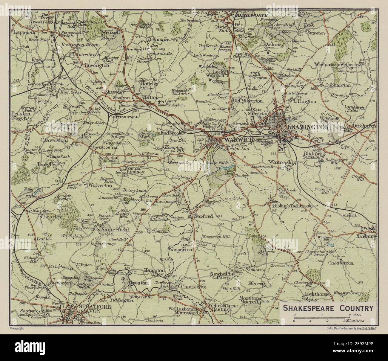 Shakespeare. Stratford-on-Avon Warwick Leamington Kenilworth 1920 carte Banque D'Images