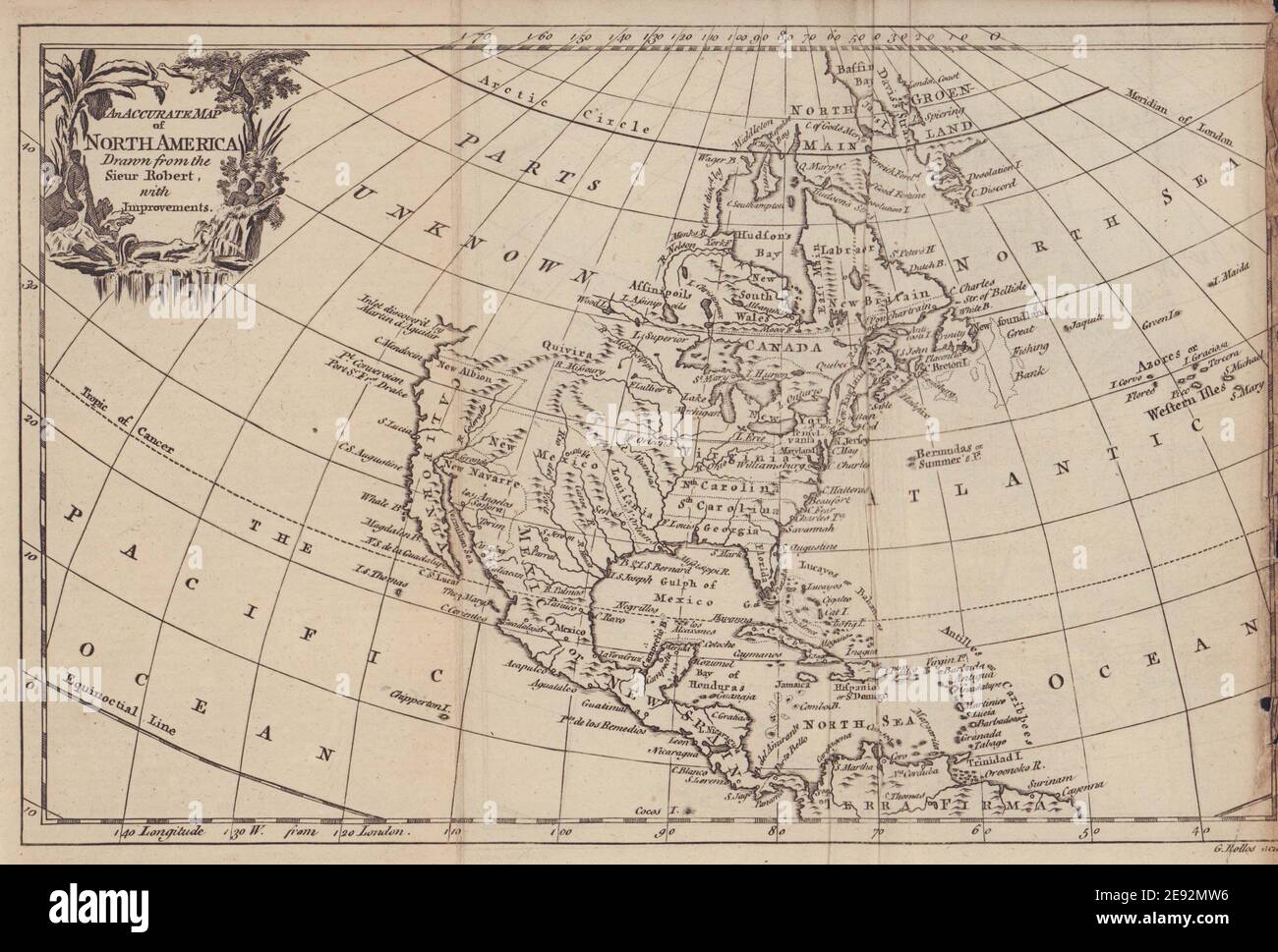 Une carte précise de l'Amérique du Nord tirée du Sieur Robert… ROLLOS 1766 Banque D'Images