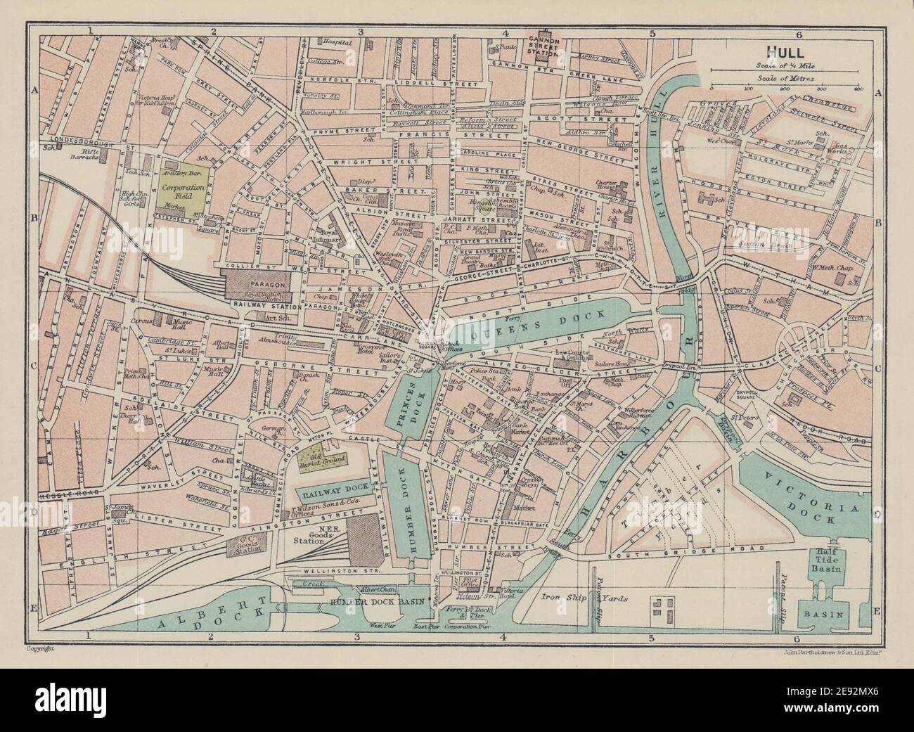 Plan de la ville DE HULL. Carte ancienne du Yorkshire 1920 Photo Stock