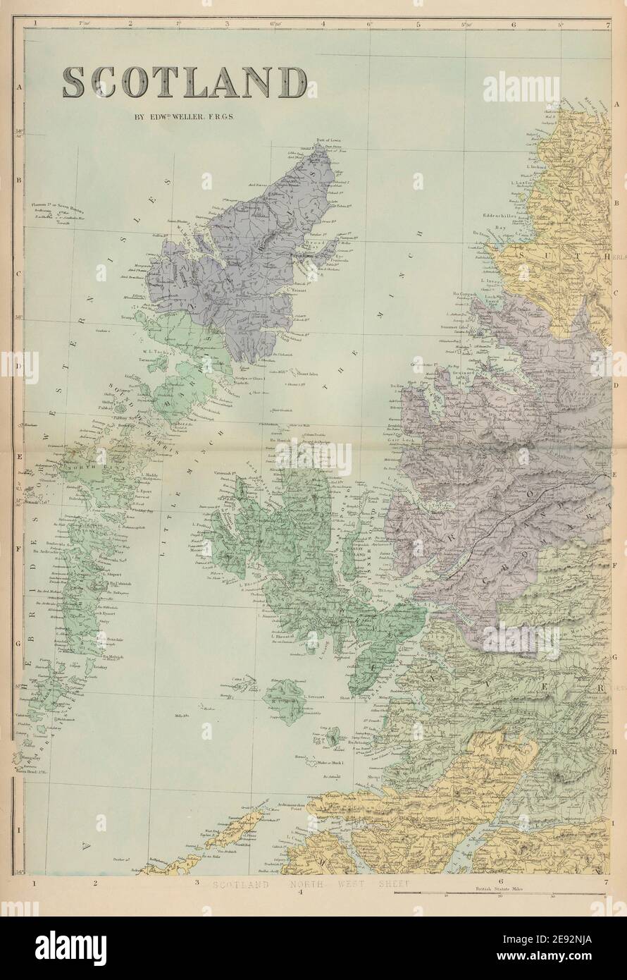 ÉCOSSE (Nord-Ouest) Hebrides Skye Uist Harris Lewis GW BACON 1883 ancienne carte Banque D'Images