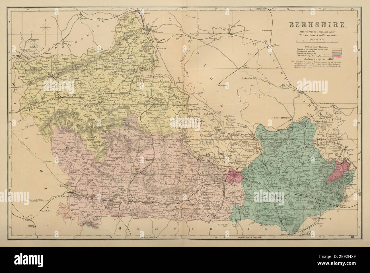 CARTE du comté antique DE BERKSHIRE par GW BACON 1885 vieux plan graphique Banque D'Images