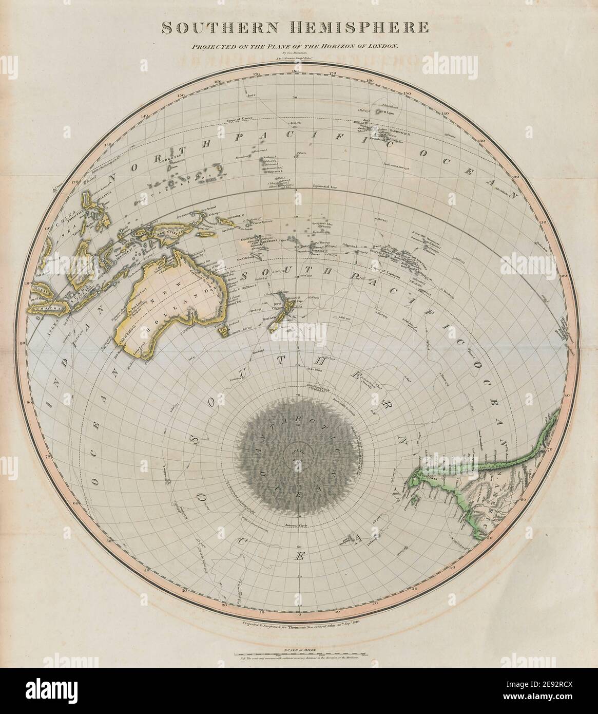 'Hémisphère sud sur l'avion de l'horizon de Londres' CARTE THOMSON 1817 Banque D'Images