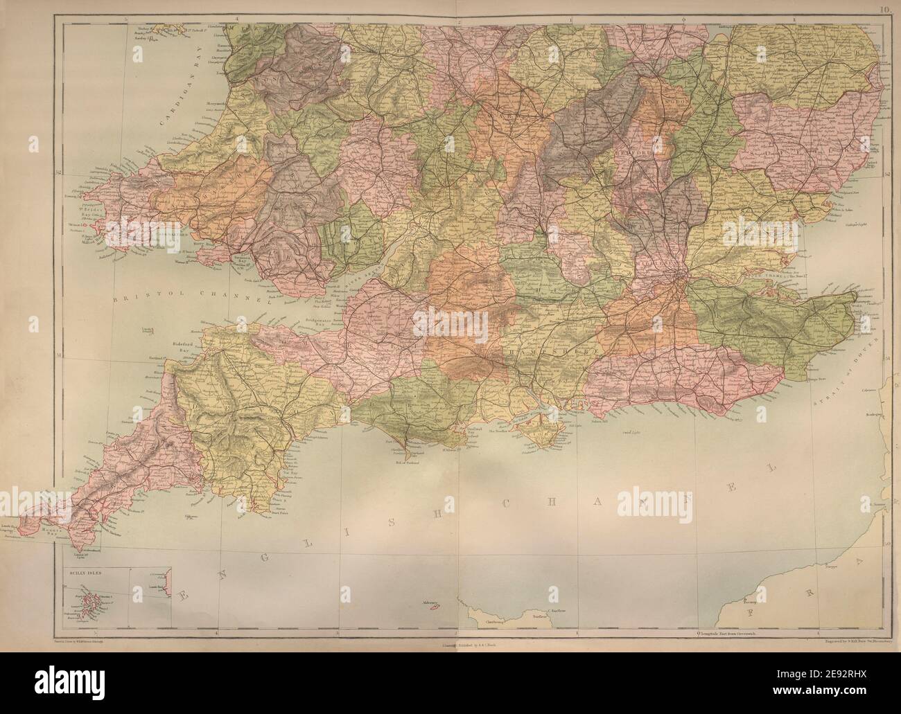 Feuille Angleterre et pays de Galles du Sud. Comtés et chemins de fer. BARTHOLOMEW 1870 vieille carte Banque D'Images