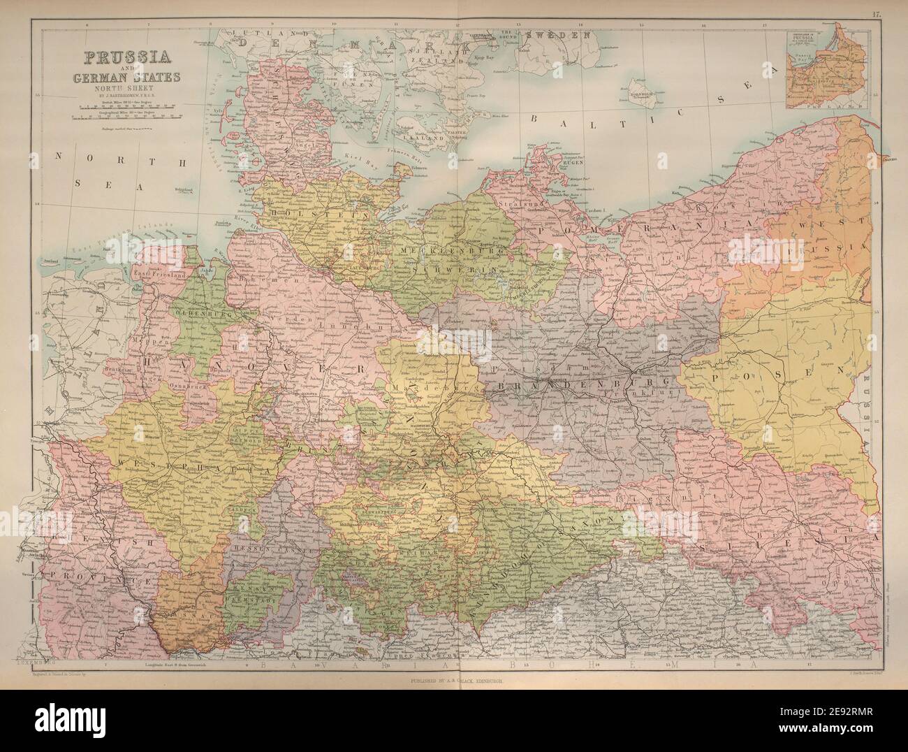 Prusse Et Etats Du Nord De L Allemagne Allemagne Et Pologne Bartholomew 1870 Vieille Carte Photo Stock Alamy