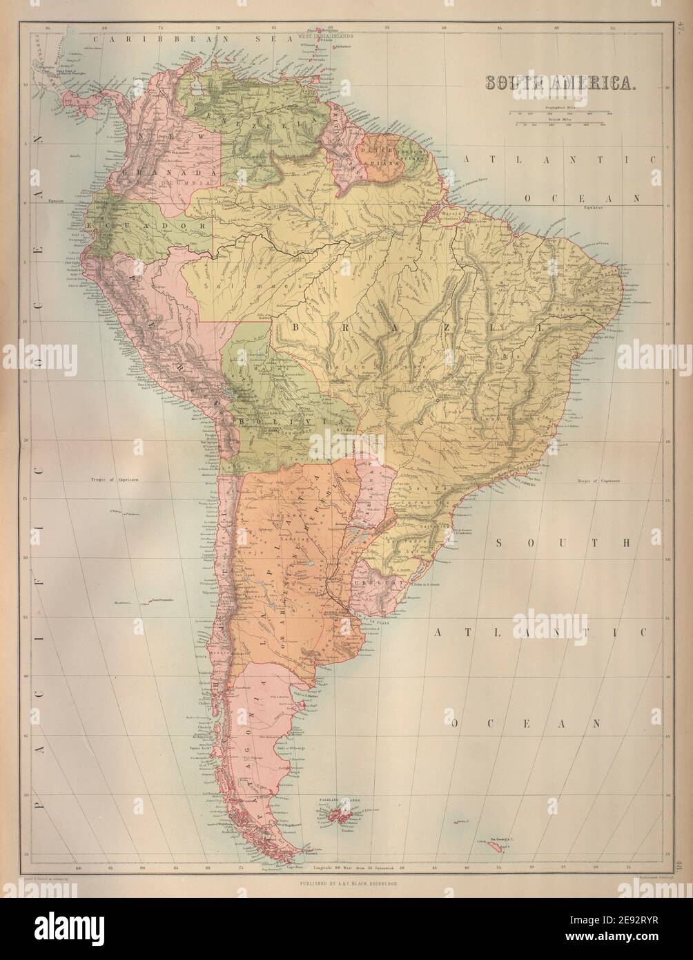 Amérique du Sud. Bolivie avec Litoral avant la guerre du Pacifique. BARTHOLOMEW 1870 carte Banque D'Images