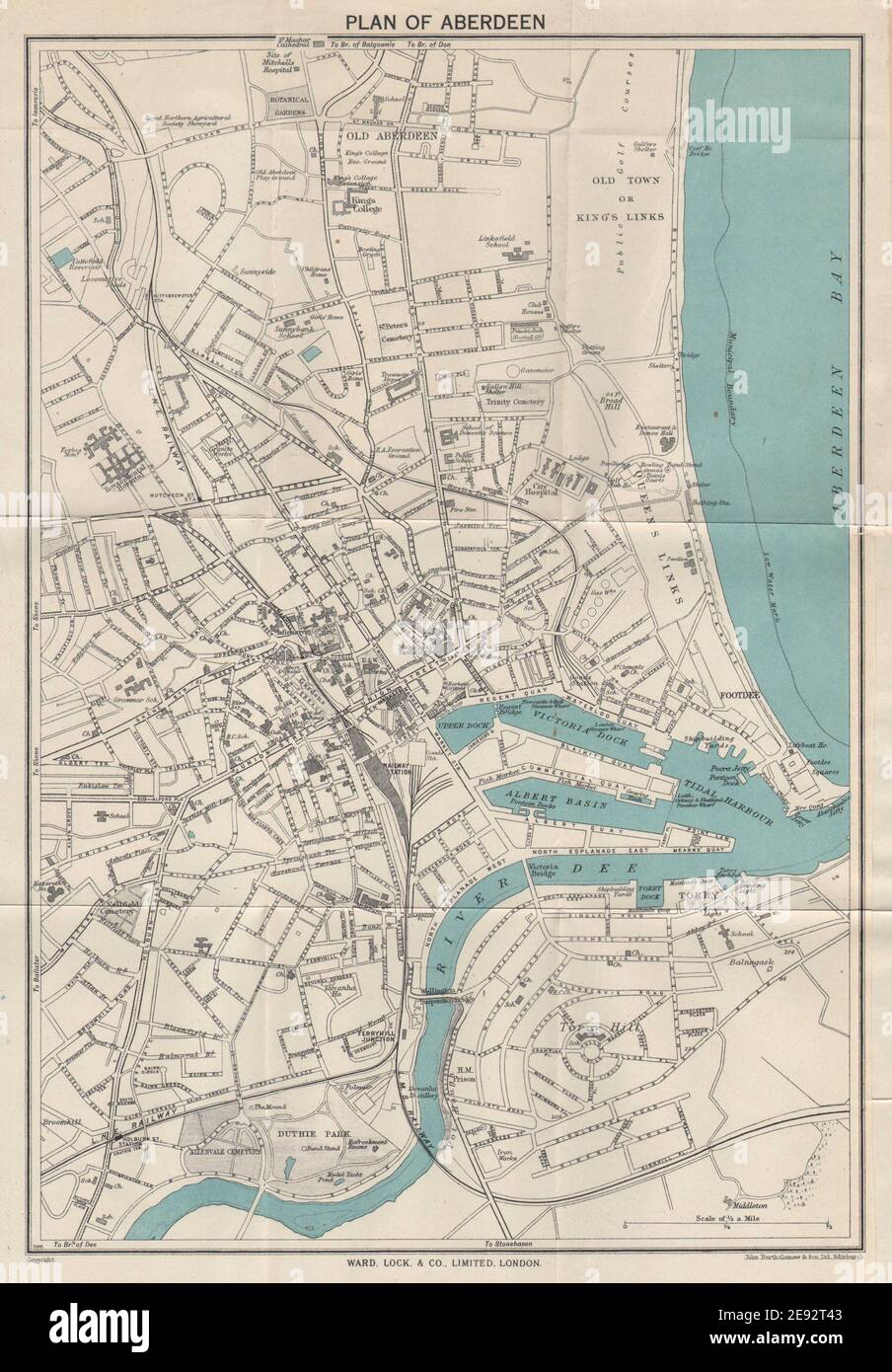 ABERDEEN ville touristique d'époque plan de ville. Écosse. CARTE ancienne DE L'ÉCLUSE DE QUARTIER 1950 Banque D'Images