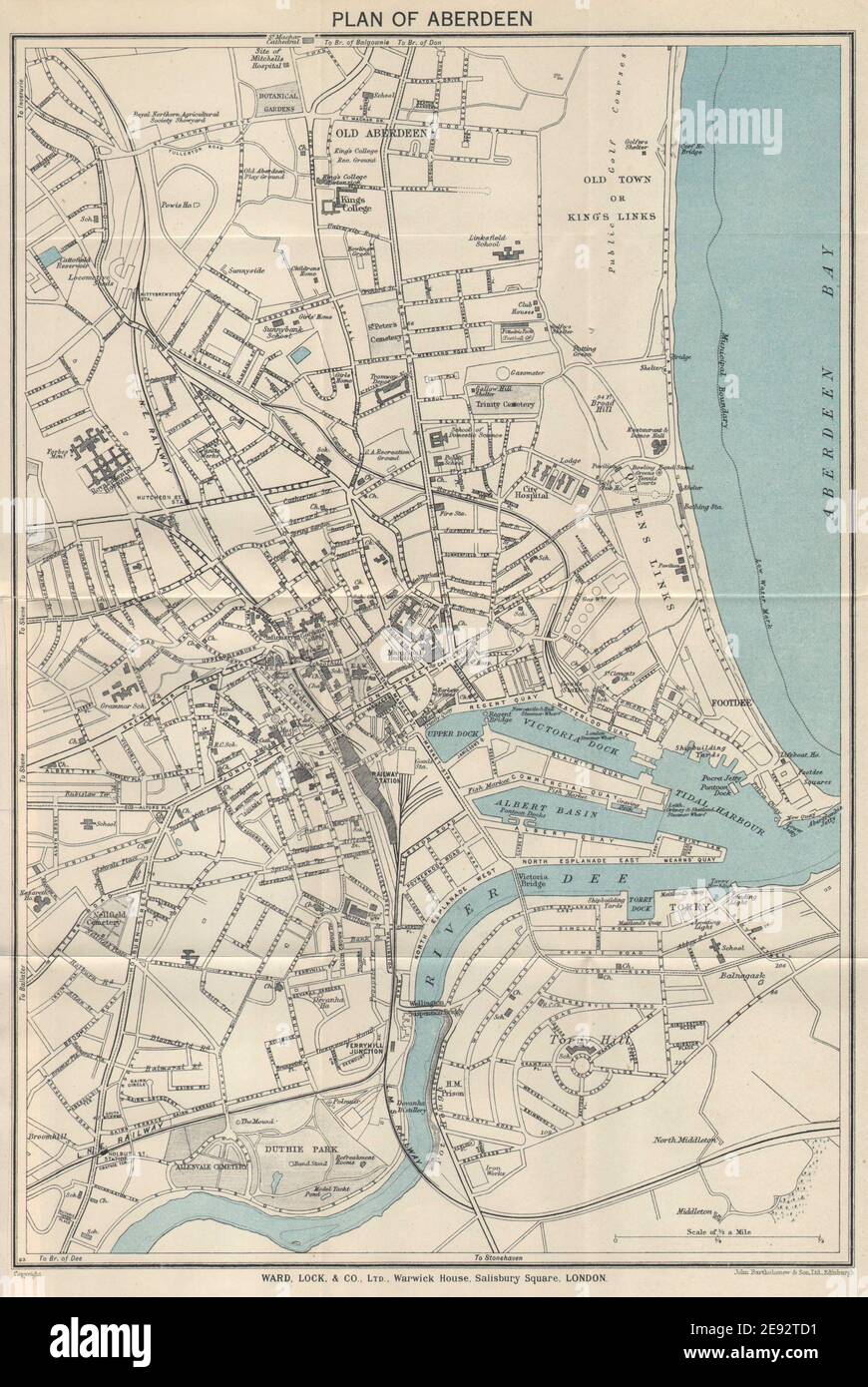 ABERDEEN ville touristique d'époque plan de ville. Écosse. CARTE ancienne DE L'ÉCLUSE DE QUARTIER 1940 Banque D'Images