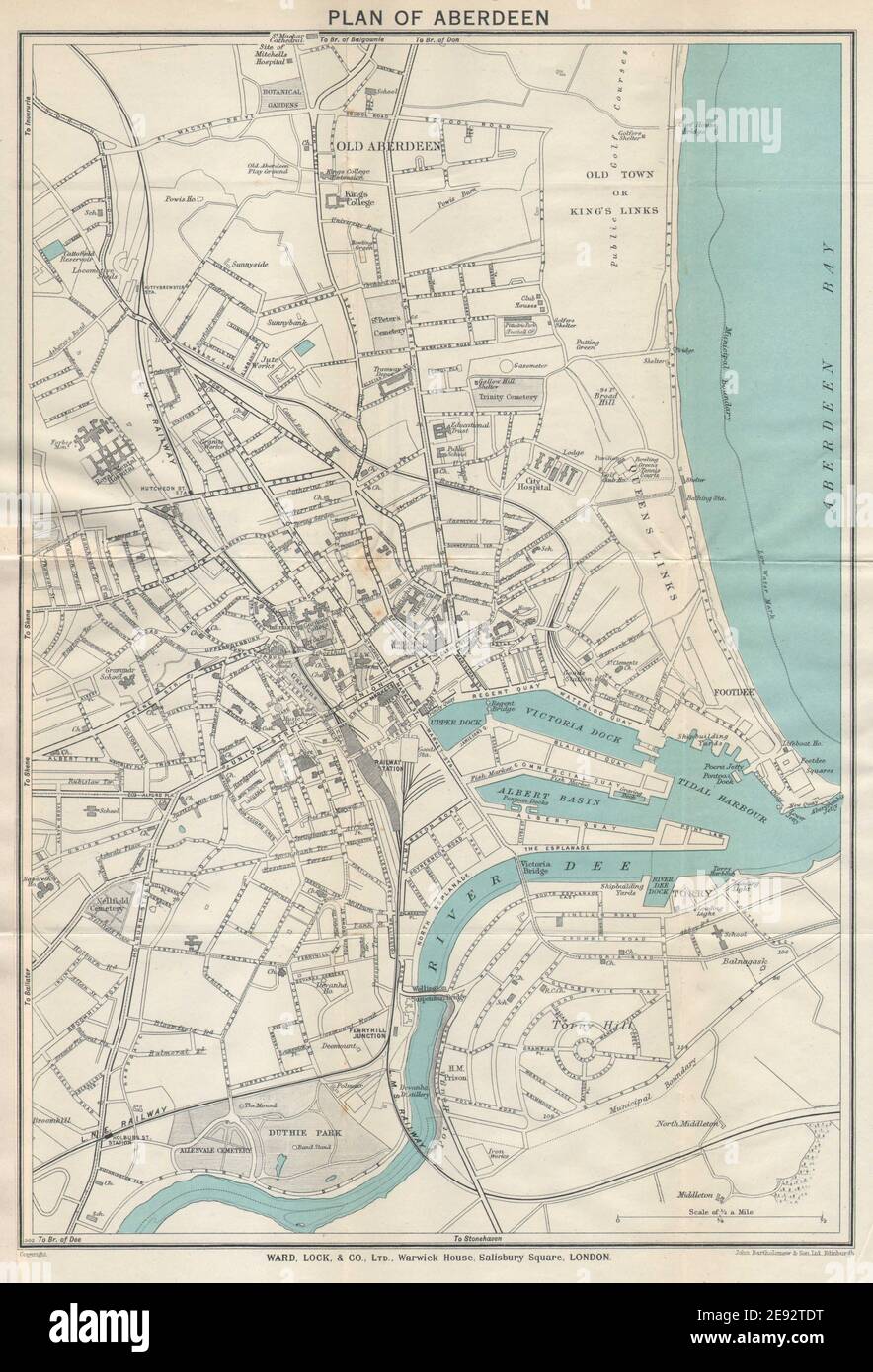 ABERDEEN ville touristique d'époque plan de ville. Écosse. CARTE ancienne DE L'ÉCLUSE DE QUARTIER 1934 Banque D'Images