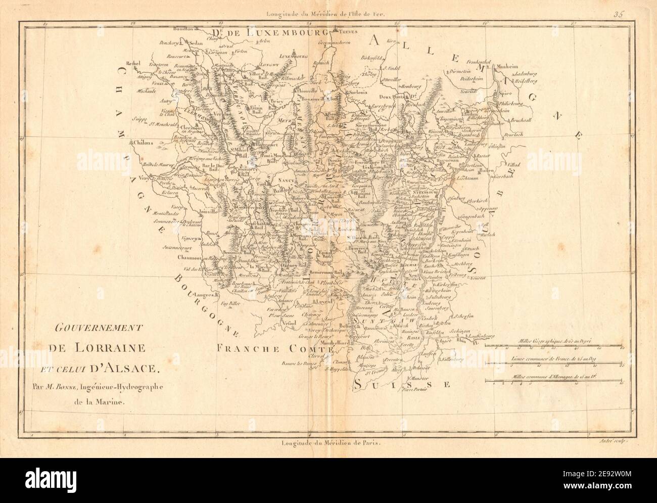 Gouvernement de Lorraine et celui d'Alsace. Nord-est de la France. BONNE 1787 carte Banque D'Images