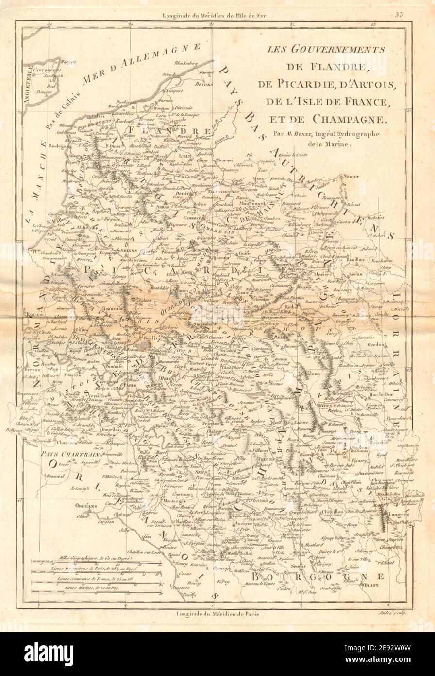 Flandre, Picardie, Artois, Ile de France et Champagne. Ne France. BONNE 1787 carte Banque D'Images