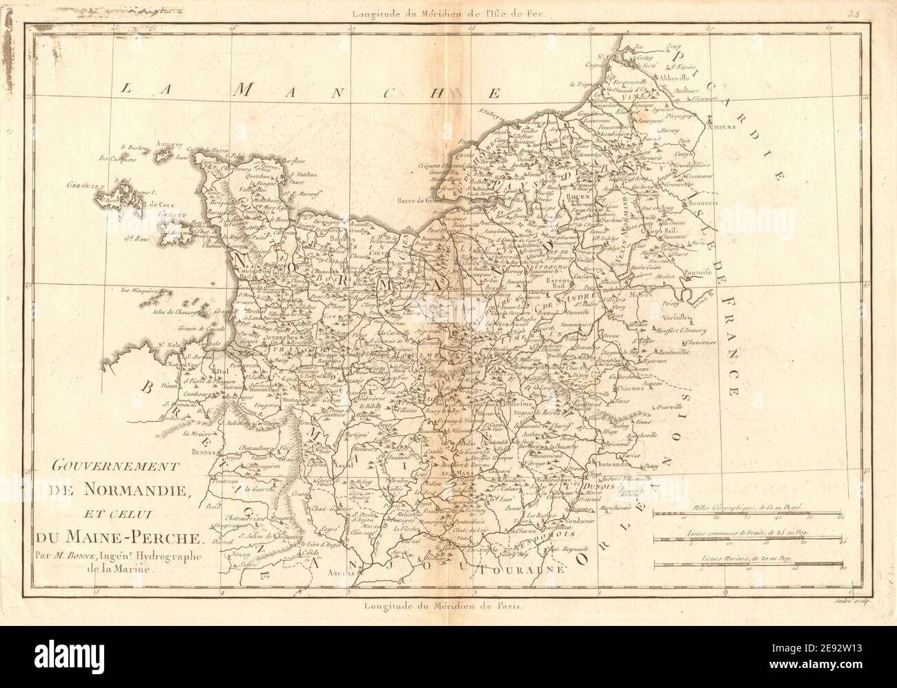 Gouvernement de Normandie et du Maine-Perche. Normandie. BONNE 1787 vieille carte Banque D'Images