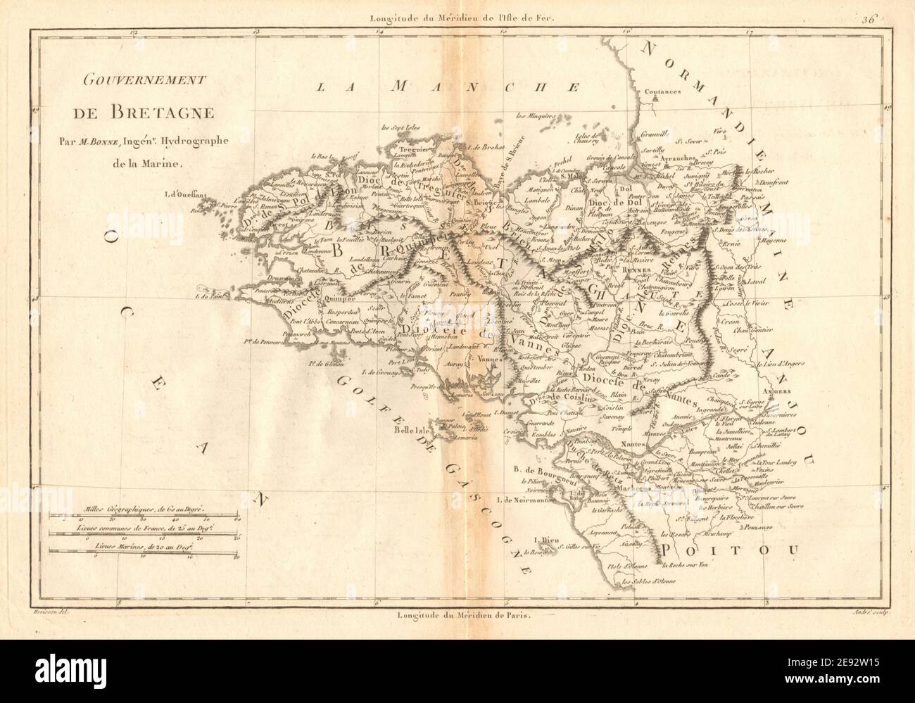 Gouvernement de Bretagne. La province de Bretagne. France. BONNE 1787 vieille carte Banque D'Images
