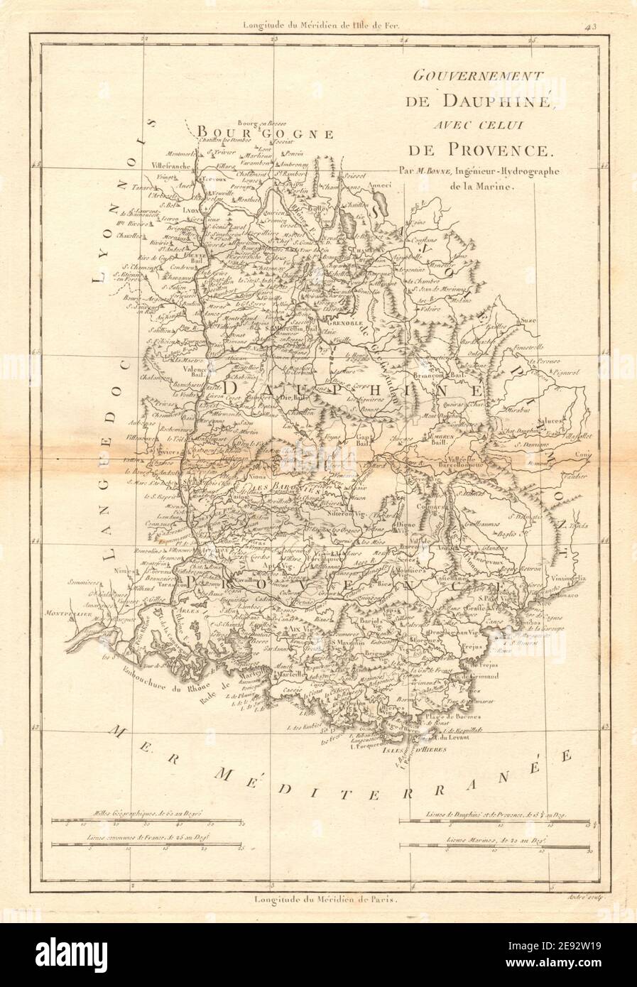 Gouvernement de Dauphiné avec celui de Provence. Rhône Alpes. BONNE 1787 carte Banque D'Images
