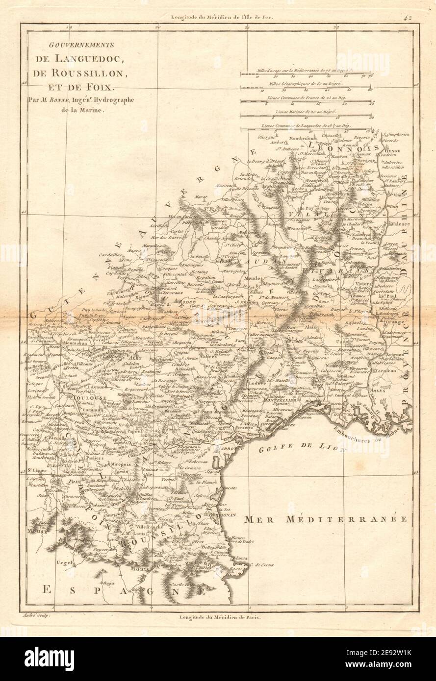 Départements de Languedoc, de Roussillon et de Foix. SW France. BONNE 1787 carte Banque D'Images