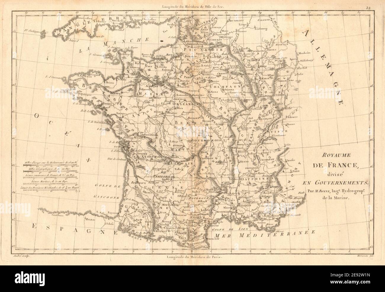 Royaume-Uni de France, divisé en gouverneurs. Provinces. BONNE 1787 vieille carte Banque D'Images