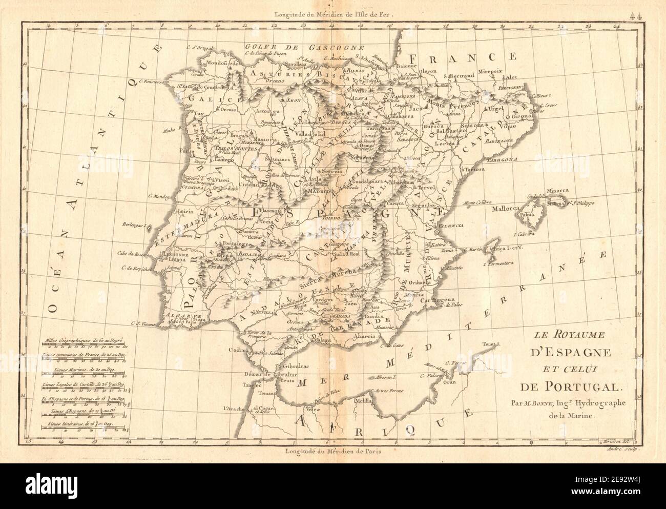 Le Royaume d’Espagne et celle du Portugal. Espagne. Iberia. BONNE 1787 vieille carte Banque D'Images