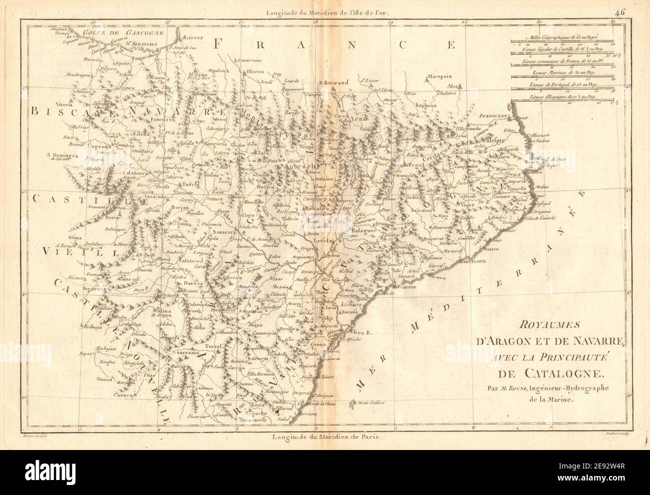 Royaumes d’Aragon et de Navarre avec… Catalogne. Catalogne Espagne. BONNE 1787 carte Banque D'Images